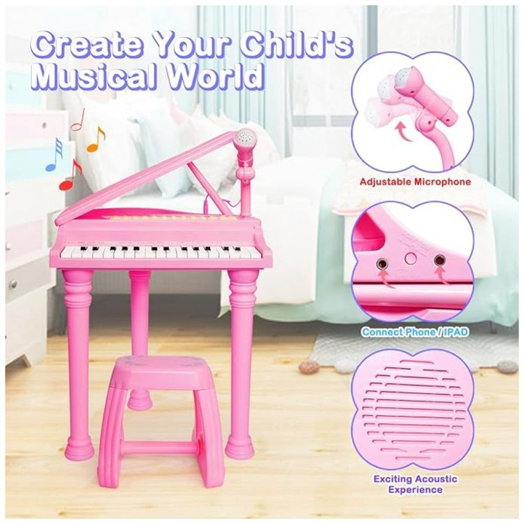 Piano-Teclado-Infantil-com-31-Teclas-Microfone-e-Banco-para...-Imagem-1