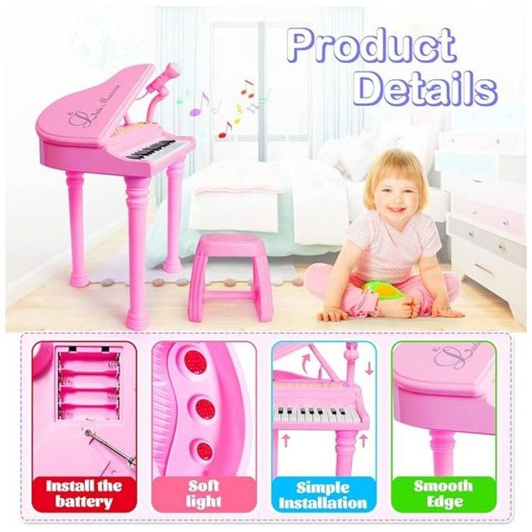 Piano-Teclado-Infantil-com-31-Teclas-Microfone-e-Banco-para...-Imagem-2