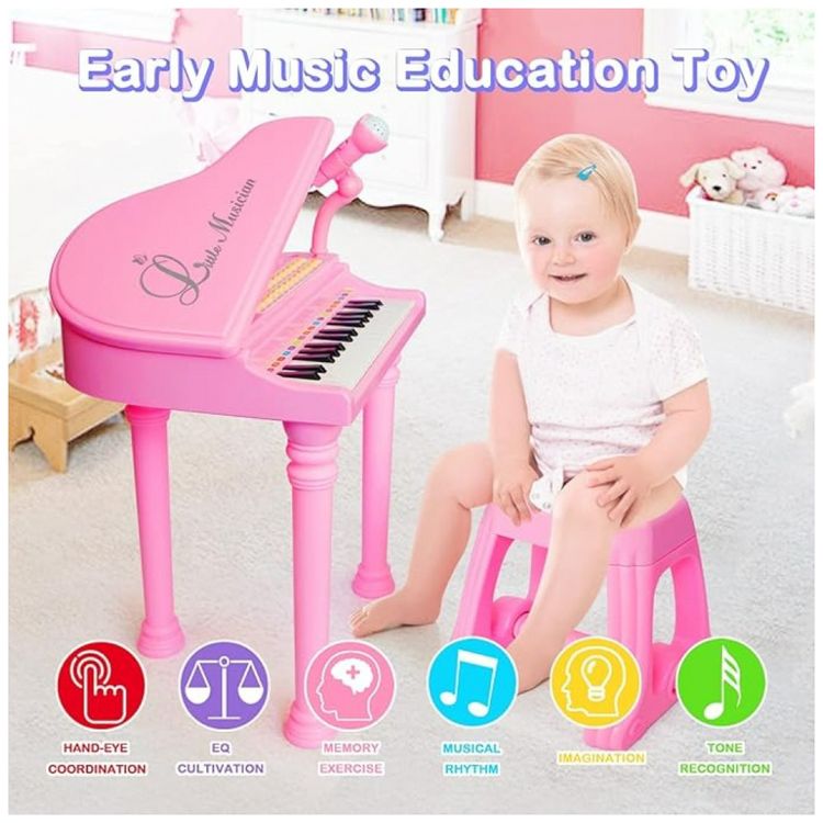 Piano-Teclado-Infantil-com-31-Teclas-Microfone-e-Banco-para...-Imagem-3