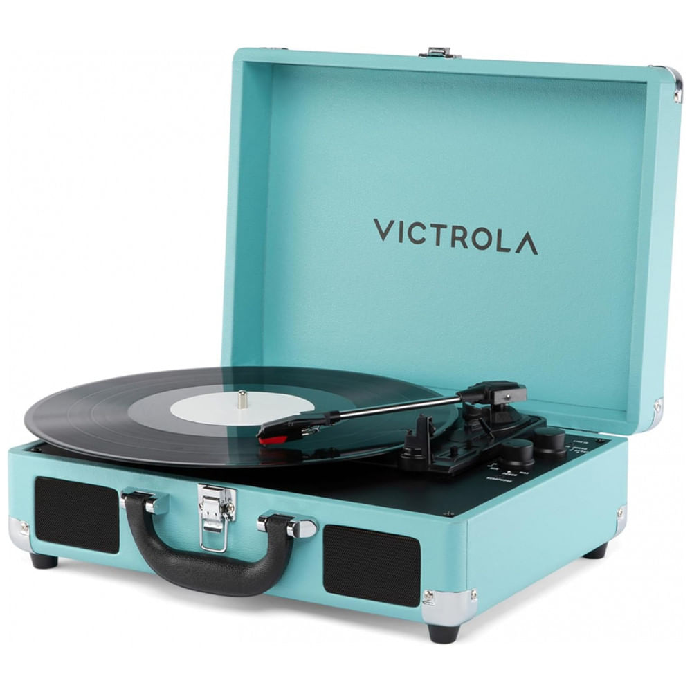 Toca-discos Victrola Journey II Modelo 2025 Bluetooth Maleta com Alto-falantes Estéreo Integrados, Bass Aprimorado, Toca-discos de 3 Velocidades