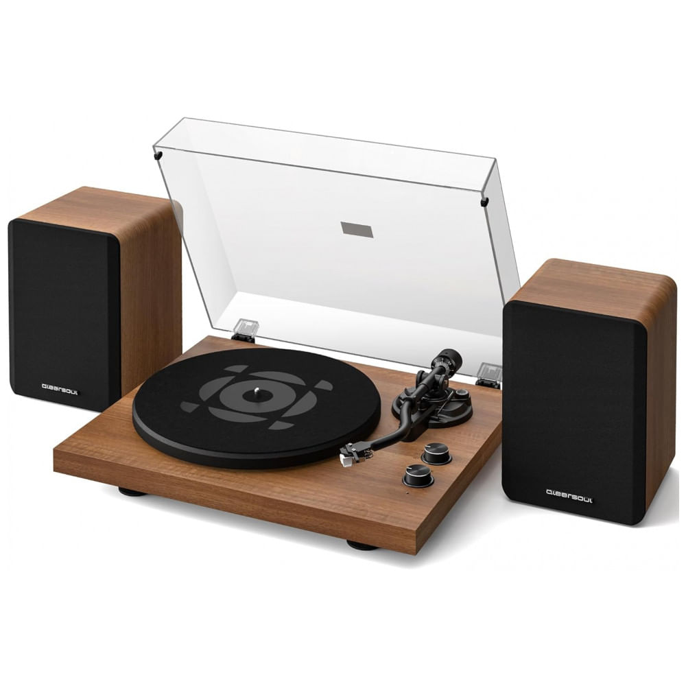Toca-Discos SoulBox S1 com Alto-Falantes Estéreo, Toca-Discos com Pré-amplificador Integrado, Braço em Forma de S, Qlearsoul,