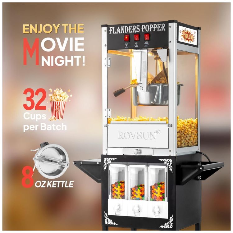 Maquina-de-Pipoca-ROVSUN-Estilo-Cinema-com-Carrinho-e-Rodas-Imagem-1