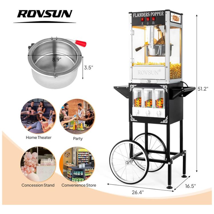 Maquina-de-Pipoca-ROVSUN-Estilo-Cinema-com-Carrinho-e-Rodas-Imagem-6