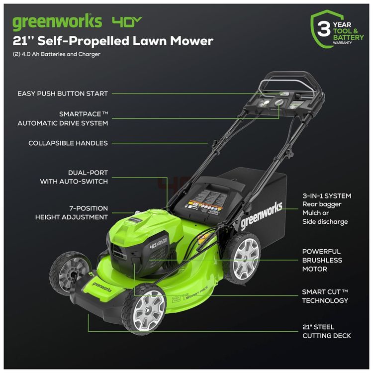 Cortador-de-Grama-Autopropelido-Greenworks-40V-sem-Escova-Imagem-1