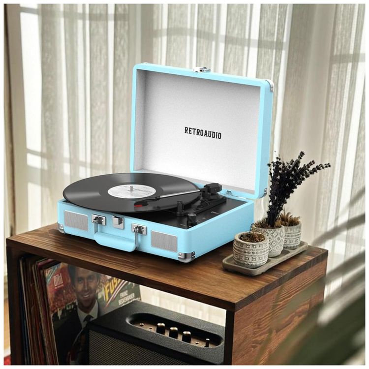 Toca-discos-de-Vinil-Portatil-Bluetooth-de-3-Velocidades-em-Imagem-5