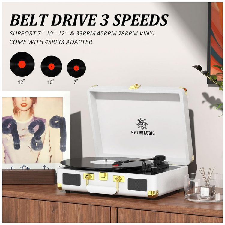Toca-Discos-de-Vinil-3-Velocidades-Bluetooth-Portatil-Imagem-3