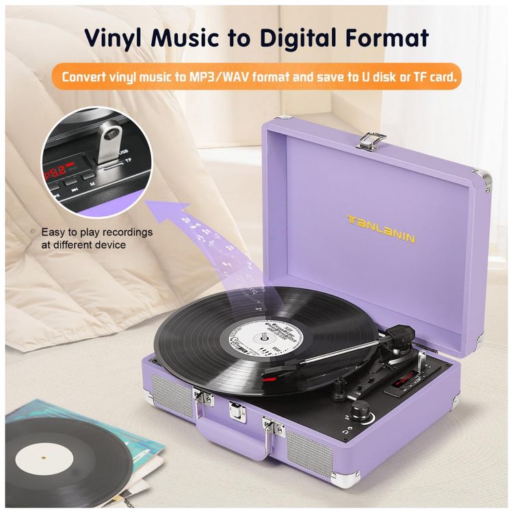 Toca-discos-de-Vinil-com-Alto-falantes-Integrados-Vintage-Imagem-2