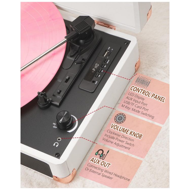 Toca-discos-de-Vinil-com-Alto-falantes-Integrados-Vintage-Imagem-4