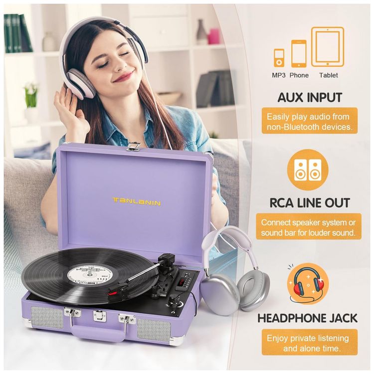 Toca-discos-de-Vinil-com-Alto-falantes-Integrados-Vintage-Imagem-5