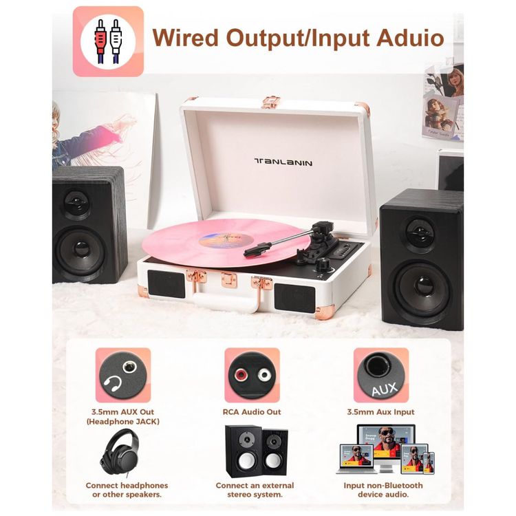 Toca-Discos-de-Vinil-Bluetooth-Vintage-3-Velocidades-Imagem-5