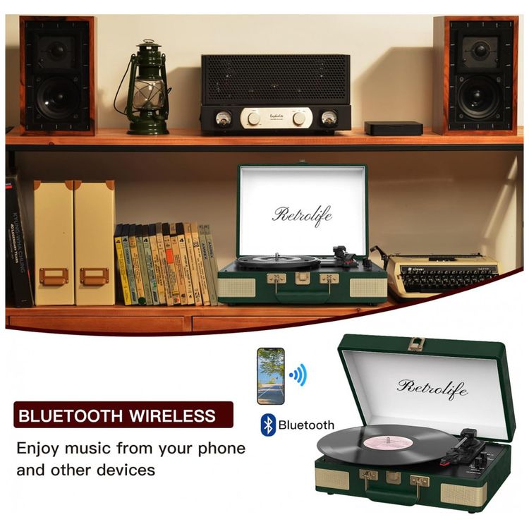 Toca-discos-Retrolife-3-Velocidades-Bluetooth-Portatil-em-Imagem-1