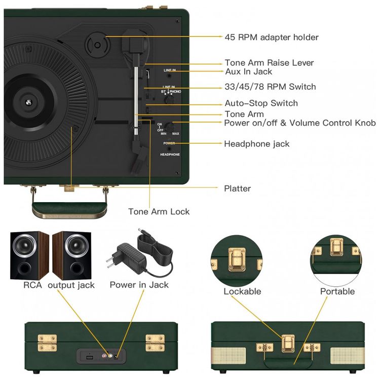 Toca-discos-Retrolife-3-Velocidades-Bluetooth-Portatil-em-Imagem-3