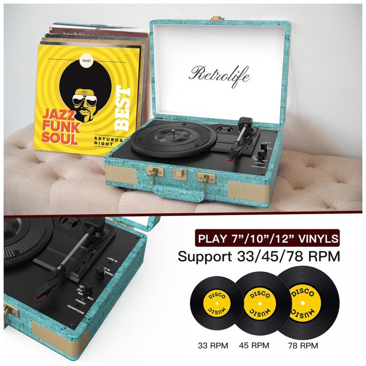 Toca-discos-Retrolife-3-Velocidades-Bluetooth-Portatil-Imagem-2