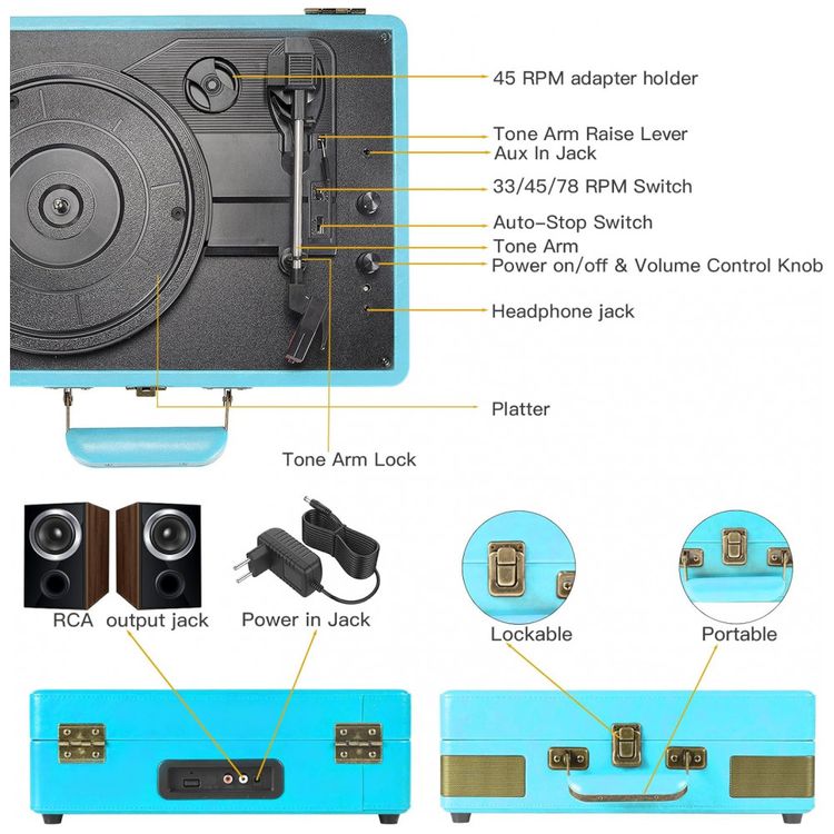 Toca-Discos-Retrolife-Bluetooth-Portatil-em-Maleta-de-Vinil-Imagem-3