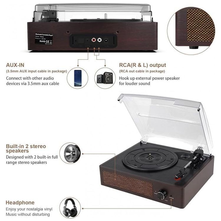 Toca-Discos-de-Vinil-Bluetooth-BeltDriveTurntable-Imagem-5