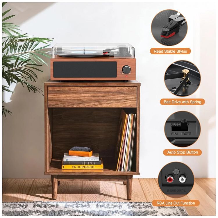 Toca-discos-Vintage-com-Alto-falantes-Estereo-Embutidos---Imagem-5