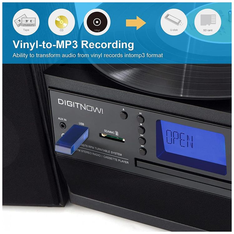 Toca-discos-Bluetooth-DIGITNOW-com-Alto-falante-Estereo-Imagem-6