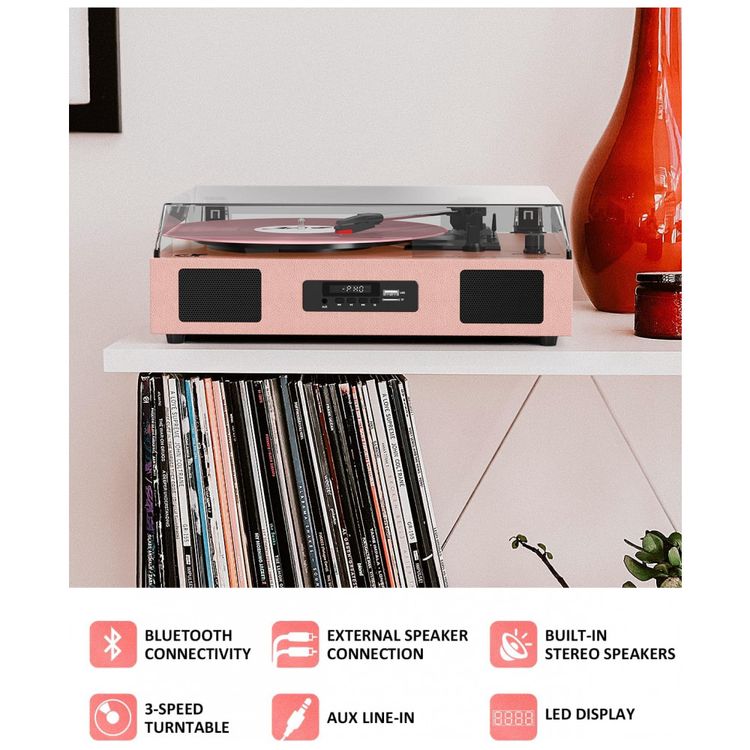 Toca-Discos-Vintage-Vinil-Bluetooth-Wireless-Imagem-1