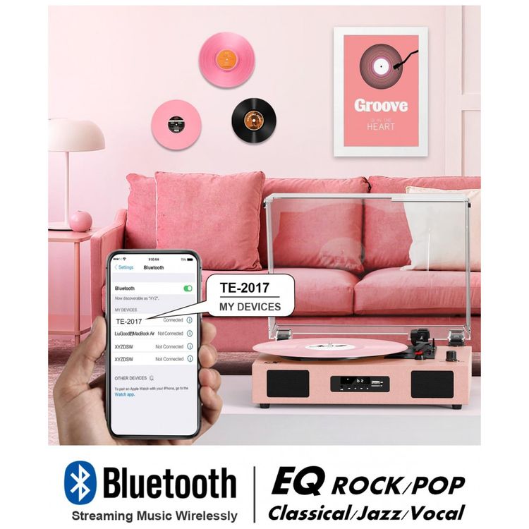 Toca-Discos-Vintage-Vinil-Bluetooth-Wireless-Imagem-3