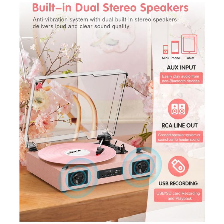 Toca-Discos-Vintage-Vinil-Bluetooth-Wireless-Imagem-4