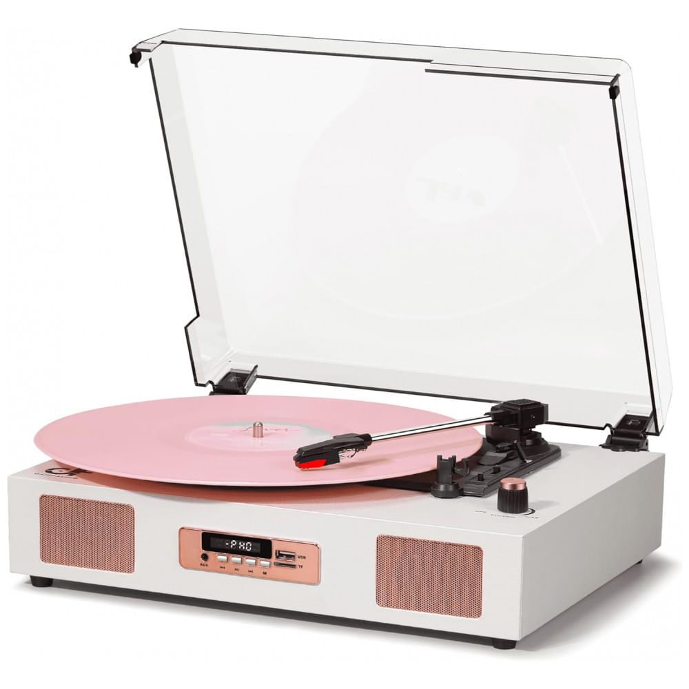 Toca-discos de Vinil Vintage Wireless Bluetooth com Alto-falantes Estéreo, Gravação USB/TF Card, Toca LP com 3 Velocidades por Correia, Suporte para S