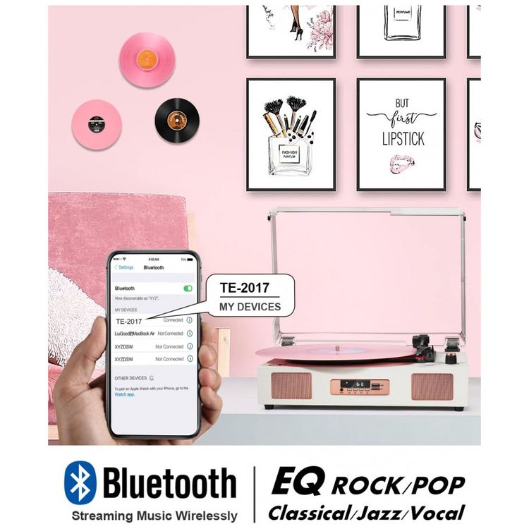 Toca-discos-de-Vinil-Vintage-Wireless-Bluetooth-Imagem-1