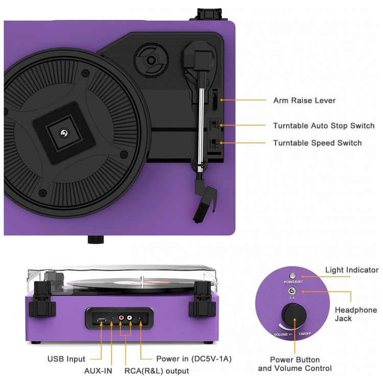 Toca-discos-de-Vinil-com-Alto-falantes-Integrados-Portatil-Imagem-1