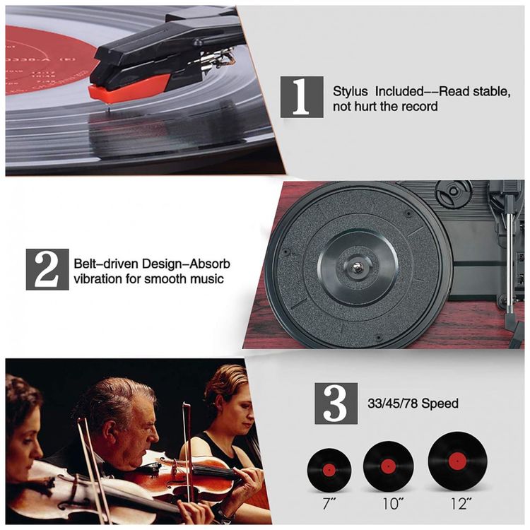 Toca-discos-de-Vinil-Wireless-com-Alto-falantes-Integrados-Imagem-2