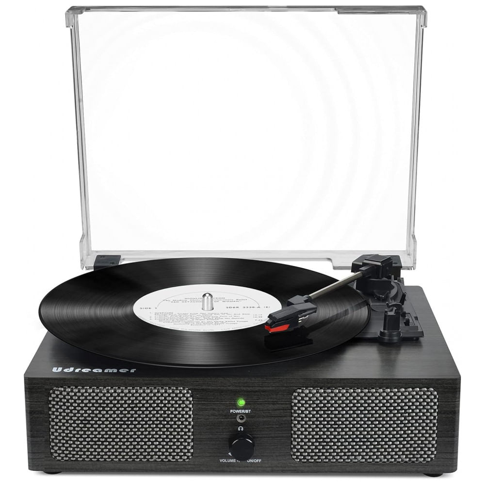 Toca-discos de Vinil sem Fio com Alto-falantes Integrados e USB, Vintage com Acionamento por Correia, 3 Velocidades para Entretenimento e Decoração Do