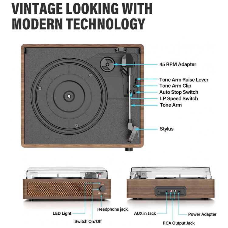 Toca-Discos-Vintage-com-Alto-falantes-para-Discos-de-Vinil-Imagem-1