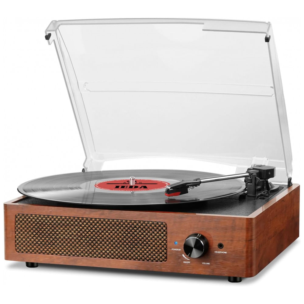 Toca-discos de Vinil com Receptor Bluetooth Integrado e 2 Alto-falantes Estéreo - Portátil de 3 Velocidades e 3 Tamanhos para Entretenimento,cotsoco,