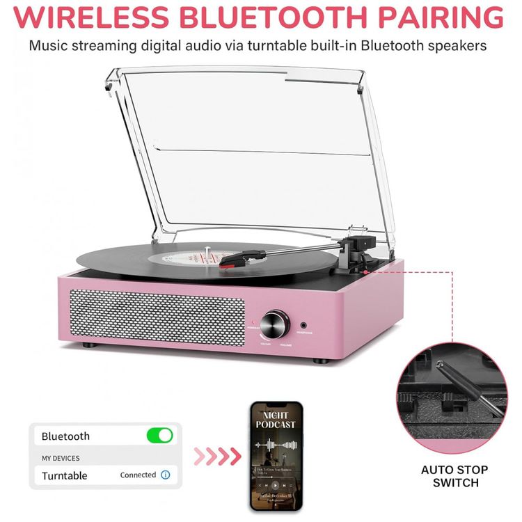 Toca-discos-Vintage-com-Alto-falantes-Bluetooth-sem-Fio-Imagem-2