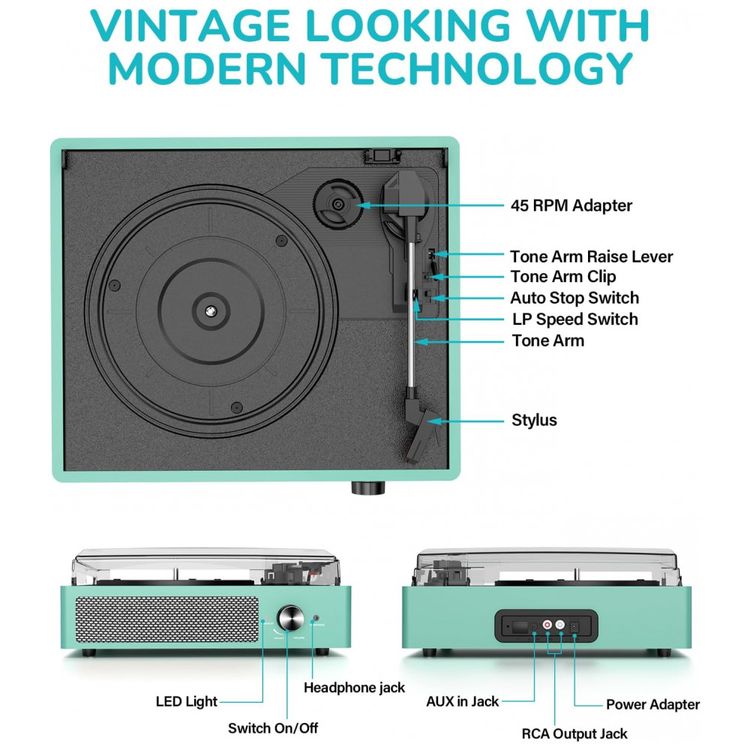 Toca-discos-para-Vinil-com-2-Alto-falantes-Embutidos-Imagem-1