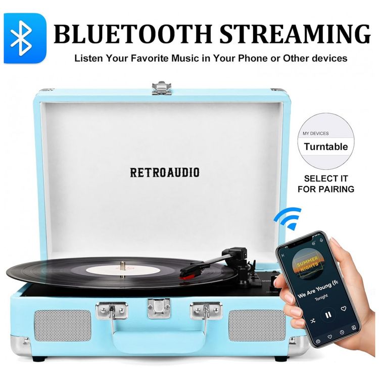 Toca-discos-de-Vinil-Portatil-Bluetooth-de-3-Velocidades-em-Imagem-1
