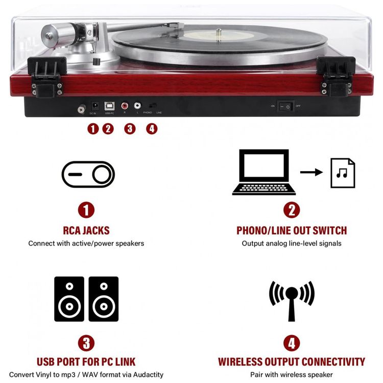 Toca-Discos-de-Correia-para-Vinil-Conexao-com-Alto-Falantes-Imagem-1