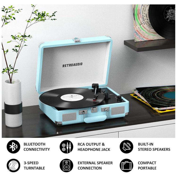 Toca-discos-de-Vinil-Portatil-Bluetooth-de-3-Velocidades-em-Imagem-2