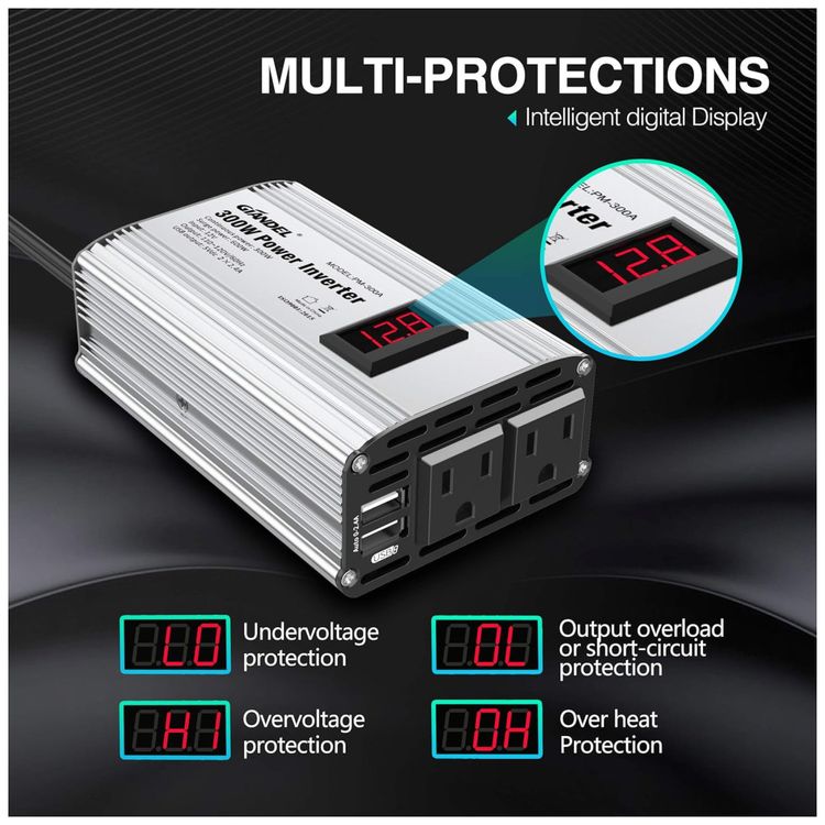 Inversor-de-Potencia-300W-DC-12V-para-AC-2-Tomadas-AC-e-2-Imagem-2