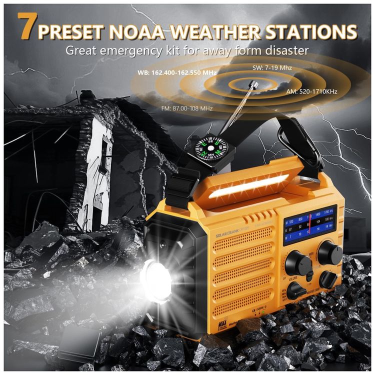 Radio-AM-FM-SW-e-NOAA-2000mAh-Bateria-Solar-Manivela-de-Imagem-1