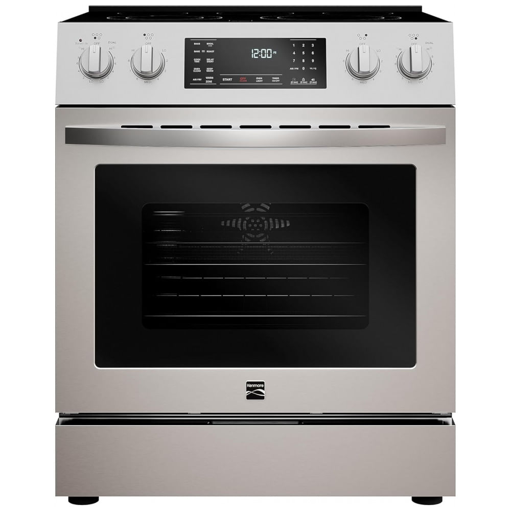 Fogão Kenmore Elétrico com Controle Frontal e 5 Elementos de Cooktop com 7 Opções de Potência de Cozimento, Convecção Real, Vapor e Autolimpeza