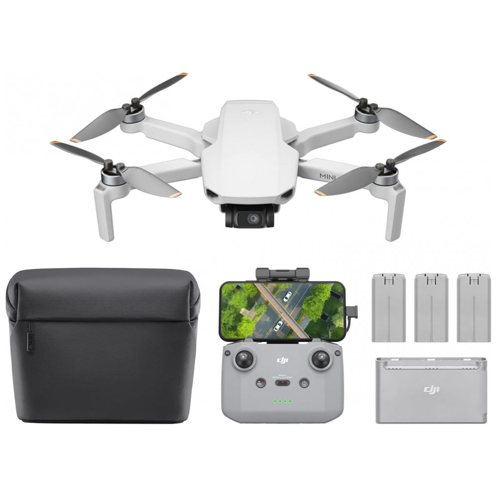 Combo DJI Mini 4K Fly More, Drone com Câmera 4K UHD para Adultos, Autonomia de Voo de até 93 Min, Transmissão de Vídeo 10km e Recursos Avançados