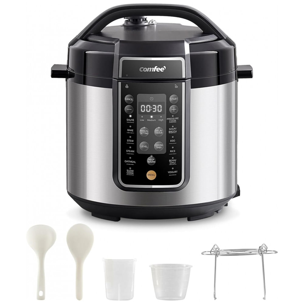 Panela de Pressão COMFEE 6 litros com 13 Funções de Cozimento, Olla de Presión Panela Antiaderente Fazedor de Iogurte Panela de Arroz Panela de Press