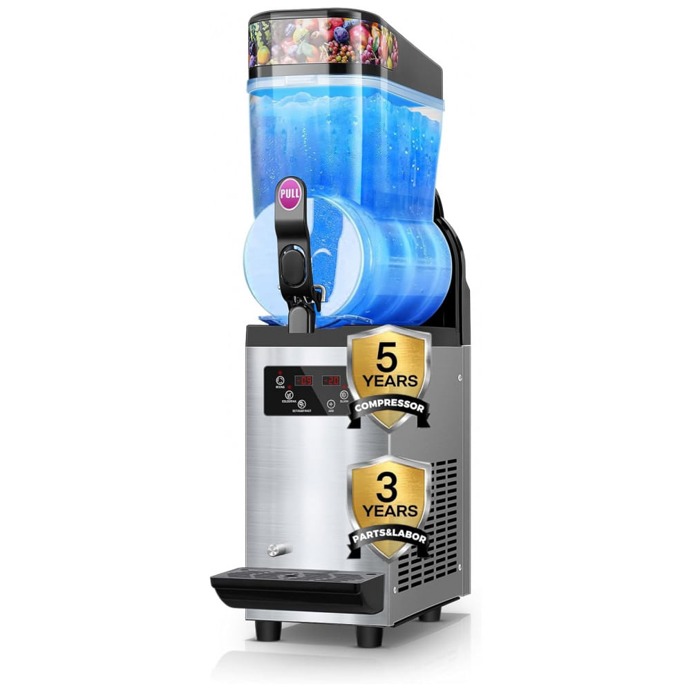 Máquina de Frozen Comercial de Aço Inoxidável, 2 Tanques de 15L, Prepara até 85 Copos de 350ml por Ciclo, Controle de Temperatura Preciso de 0 a 9