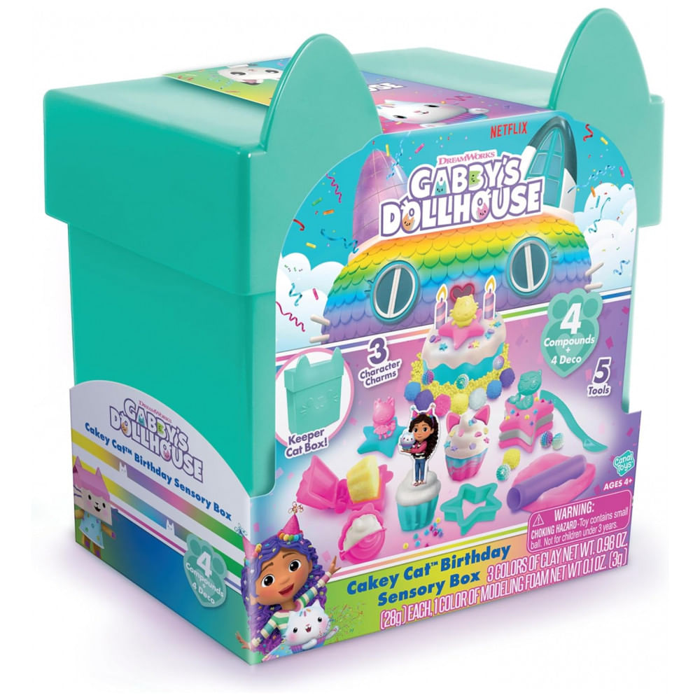 Caixa Sensorial de Aniversário Gabbys Dollhouse Grande Cakey Cat! Prepare-se para uma Festa Incrível Esculpindo Doces de Festa Fingidos! Canal Toys