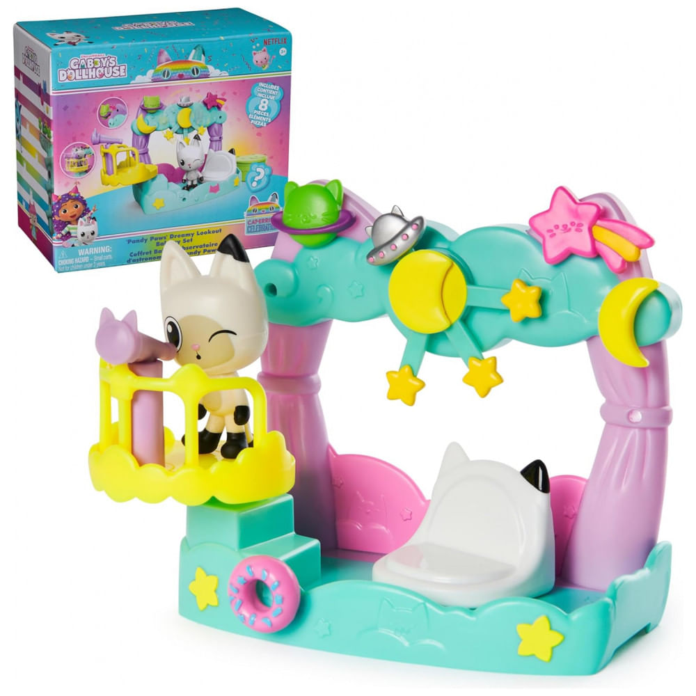 Playset Varanda dos Sonhos Pandy Paws da Casa de Bonecas Gabbys Dollhouse, 8 Peças com Figuras de Brinquedo, Acessórios de Casa de Bonecas