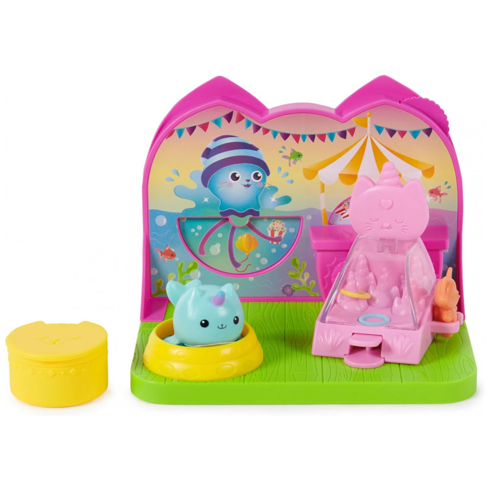 Sala de Carnaval do Narval Felino da Casinha da Gabby, com Figura de Brinquedo, Surpresas e Móveis de Casinha de Boneca, Gabbys Dollhouse