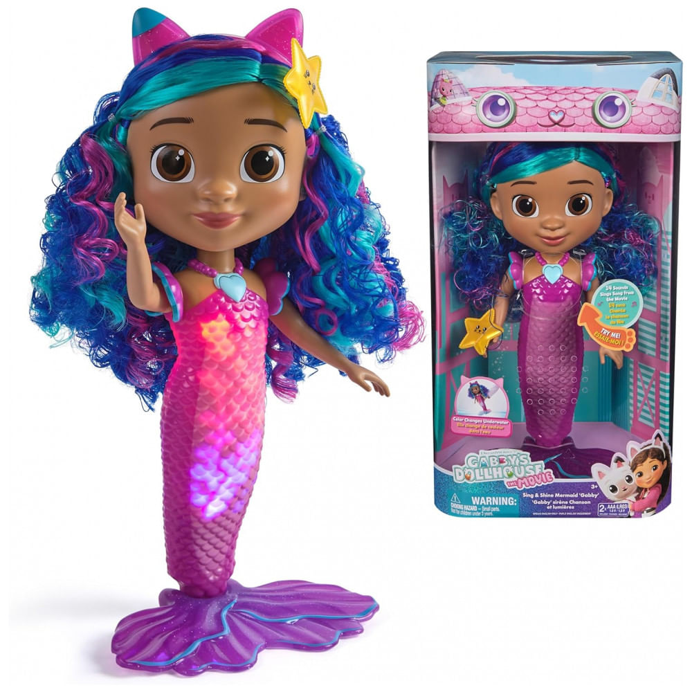 Gabbys Dollhouse The Movie, Boneca Sereia Canta Brilha Gabby, Brinquedo Sereia à Prova DÁgua com Luzes e Sons, para Meninas e Meninos,Spin Master