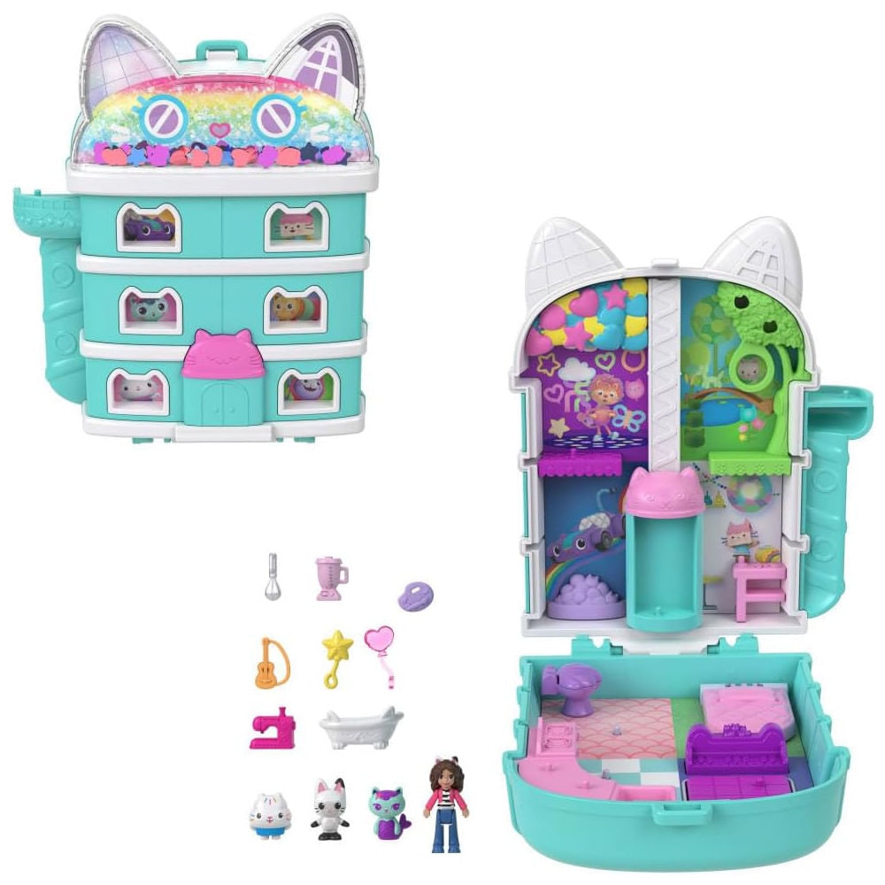 Polly Pocket x Gabbys Dollhouse: Conjunto Compacto com Micro Bonecas e Playset Temático
