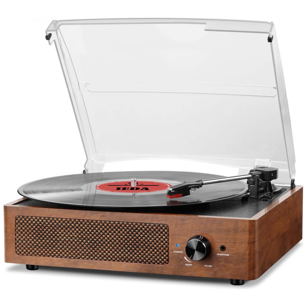 Toca-discos Vintage para Discos de Vinil com Alto-falantes Embutidos, Suporte a 3 Velocidades, Reprodução Bluetooth, Entrada AUX, Saída RCA,FEKTIK,