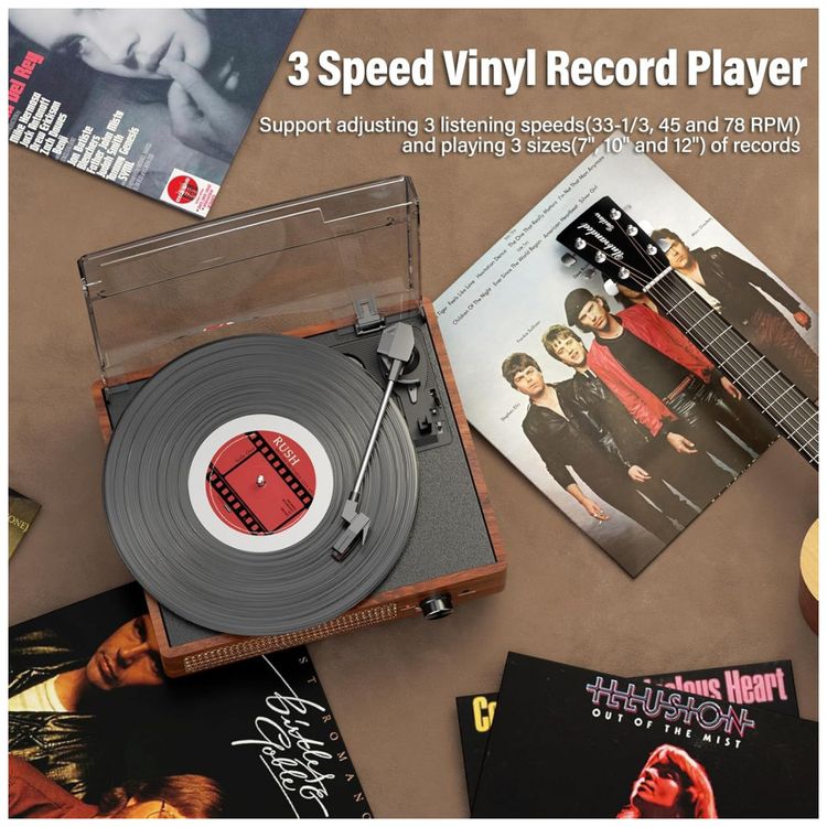 Toca-discos-Vintage-para-Discos-de-Vinil-com-Alto-falantes-Imagem-4