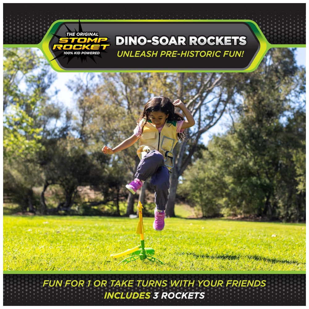 Encontraproduto.com.br - Lançador de Foguetes Stomp Rocket DinoSoar: Diversão Pré-Histórica para Crianças com 3 Foguetes Temáticos de Dinossauro - Stomp Rocket